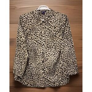Women's Romans Button-up Blouse Top Size 26 W Woven Cotton Blend Animal Print